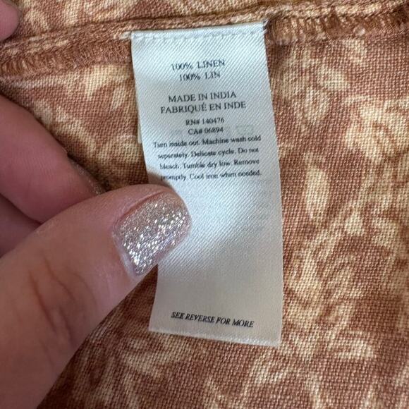 Faherty Tan Floral Faux Wrap Ashley 100% Linen Dress - XS - Picture 8 of 10